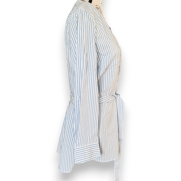 Tommy Hilfiger Blue & White Striped Tie-Waist Tunic Shirt Size L/G - Picture 4 of 11
